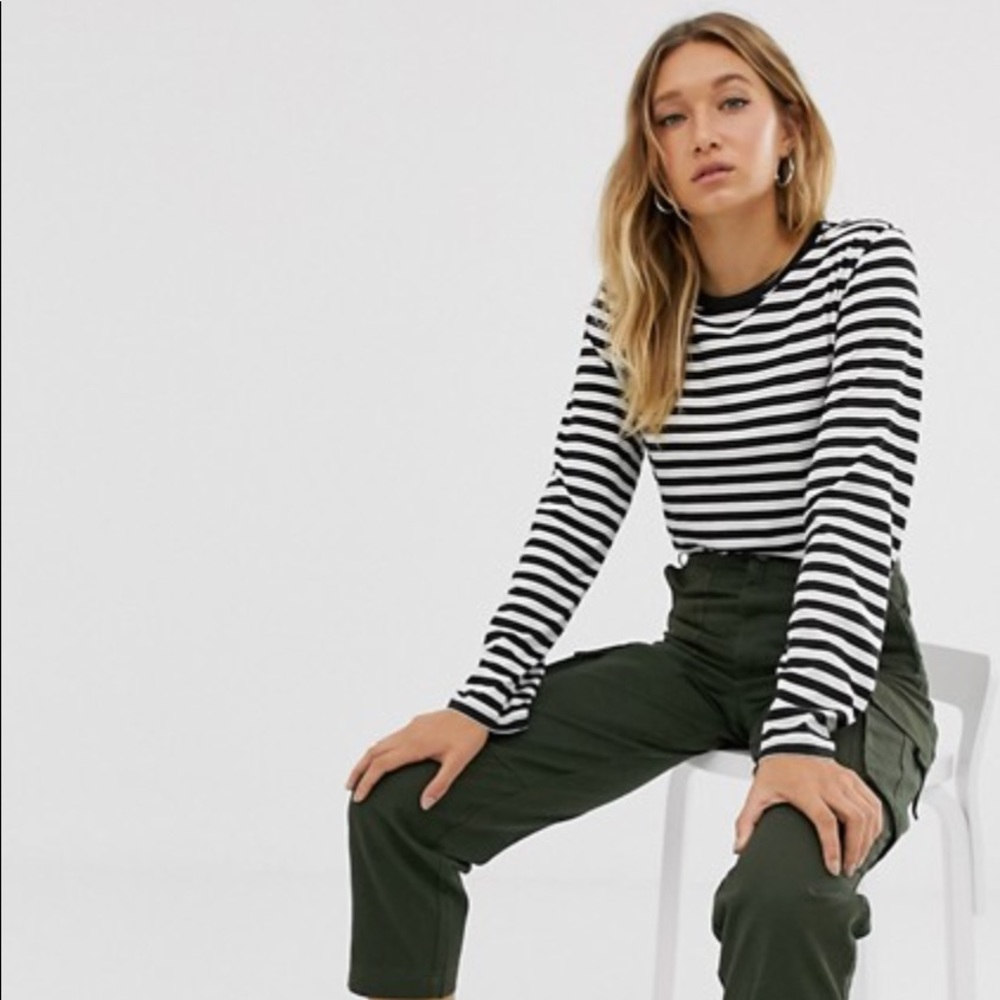 Monki Black and White Striped Long Sleeve Tee